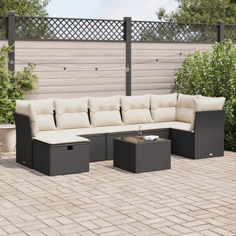 8 Piece Garden Sofa Set with Cushions Black Poly Rattan