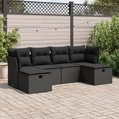 6 Piece Garden Sofa Set with Cushions Black Poly Rattan