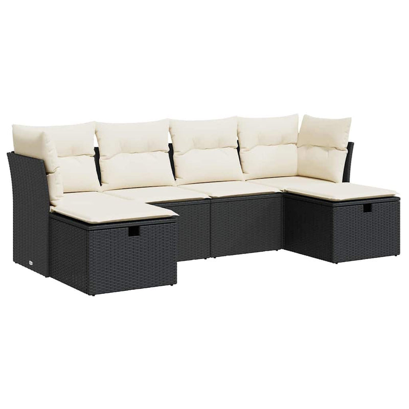 6 Piece Garden Sofa Set with Cushions Black Poly Rattan