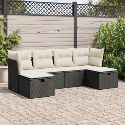 6 Piece Garden Sofa Set with Cushions Black Poly Rattan