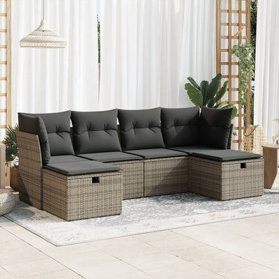 6 Piece Garden Sofa Set with Cushions Grey Poly Rattan