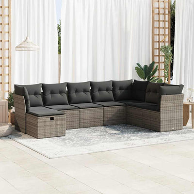 8 Piece Garden Sofa Set with Cushions Grey Poly Rattan