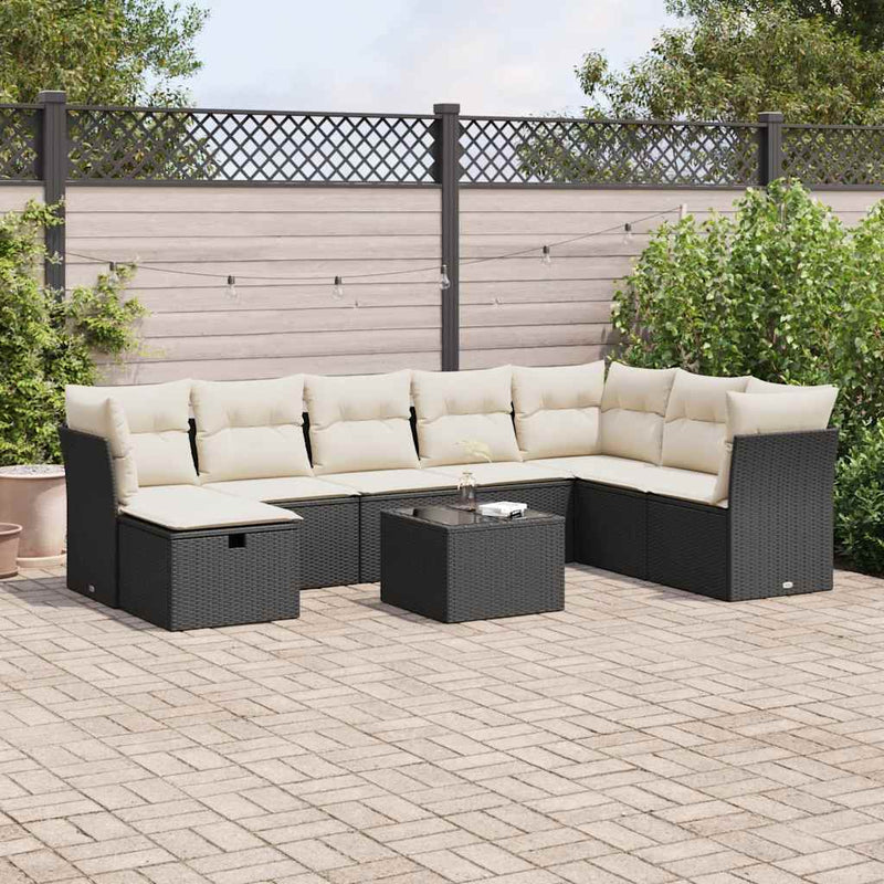 9 Piece Garden Sofa Set with Cushions Black Poly Rattan