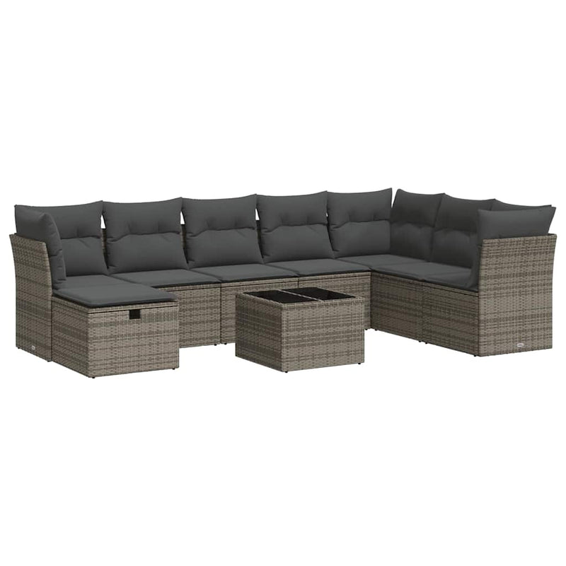 9 Piece Garden Sofa Set with Cushions Grey Poly Rattan