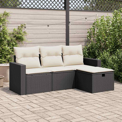 4 Piece Garden Sofa Set with Cushions Black Poly Rattan