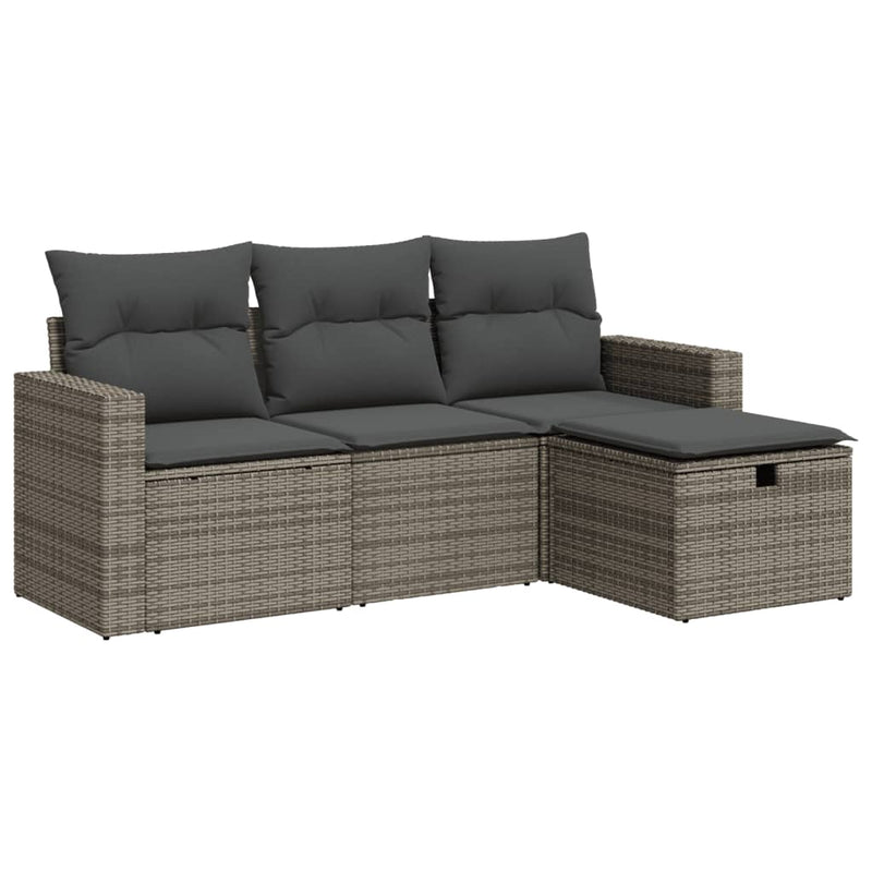 4 Piece Garden Sofa Set with Cushions Grey Poly Rattan