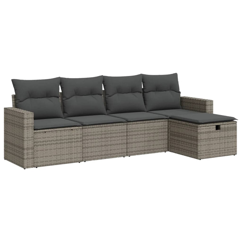 5 Piece Garden Sofa Set with Cushions Grey Poly Rattan