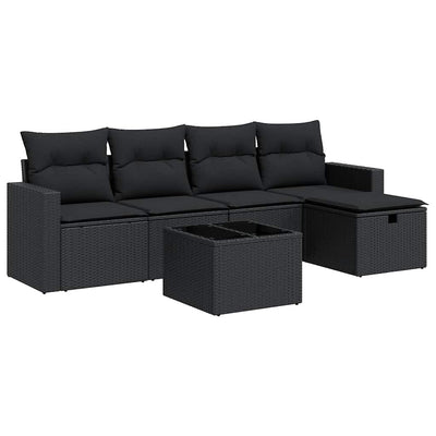 6 Piece Garden Sofa Set with Cushions Black Poly Rattan