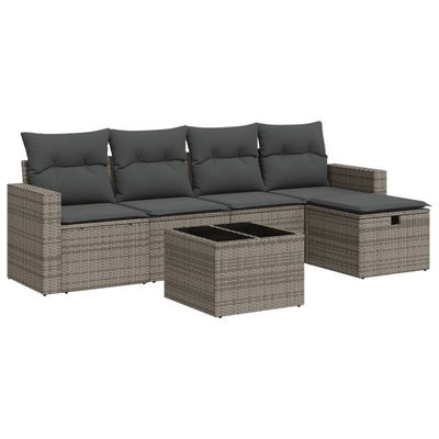 6 Piece Garden Sofa Set with Cushions Grey Poly Rattan