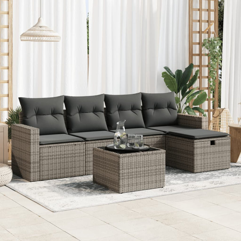 6 Piece Garden Sofa Set with Cushions Grey Poly Rattan