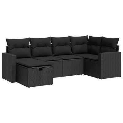 6 Piece Garden Sofa Set with Cushions Black Poly Rattan