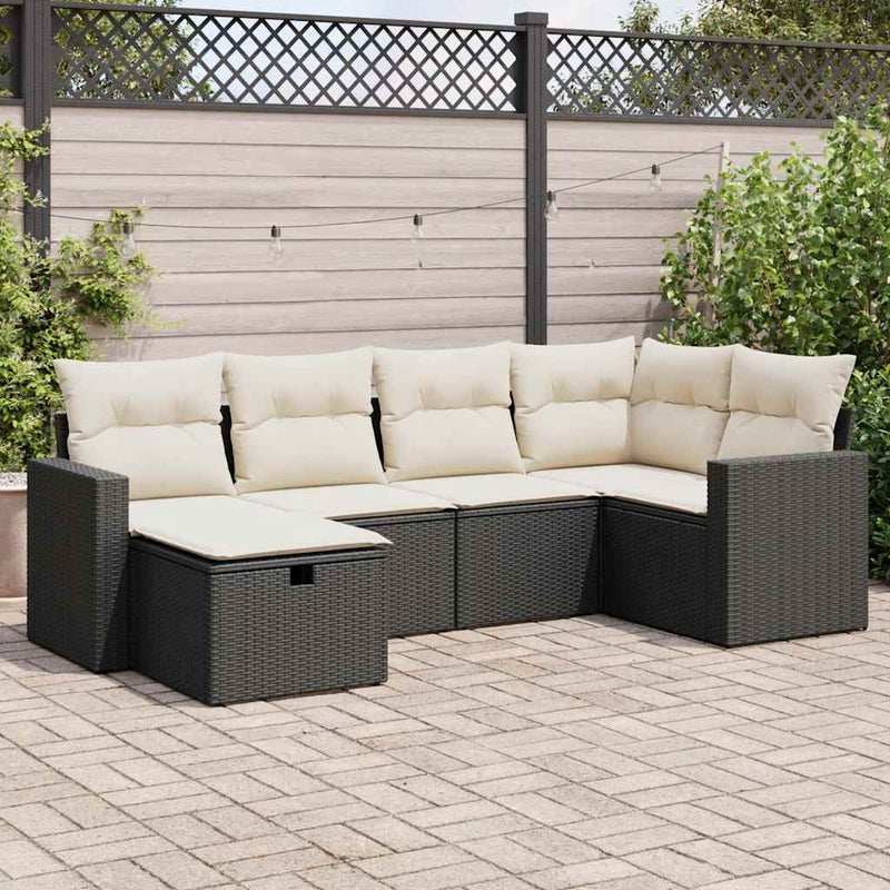 6 Piece Garden Sofa Set with Cushions Black Poly Rattan