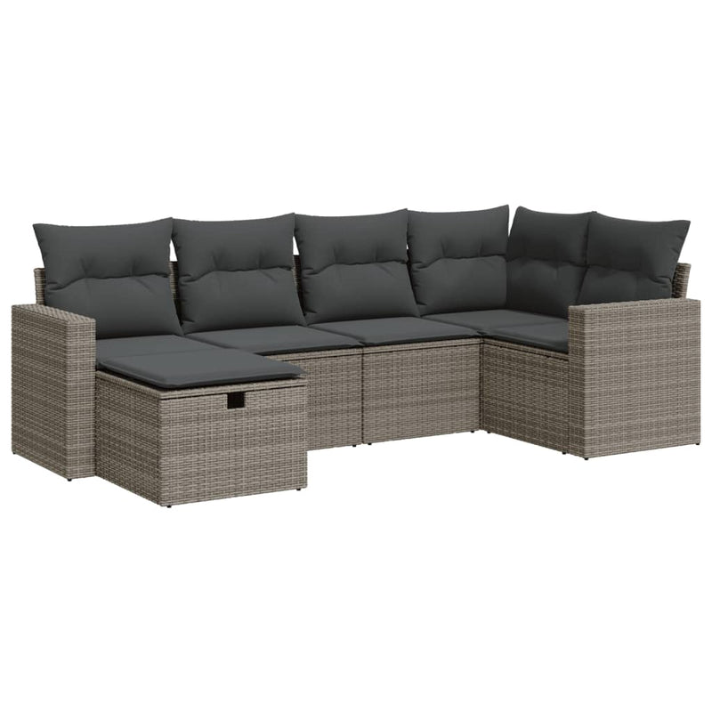 6 Piece Garden Sofa Set with Cushions Grey Poly Rattan