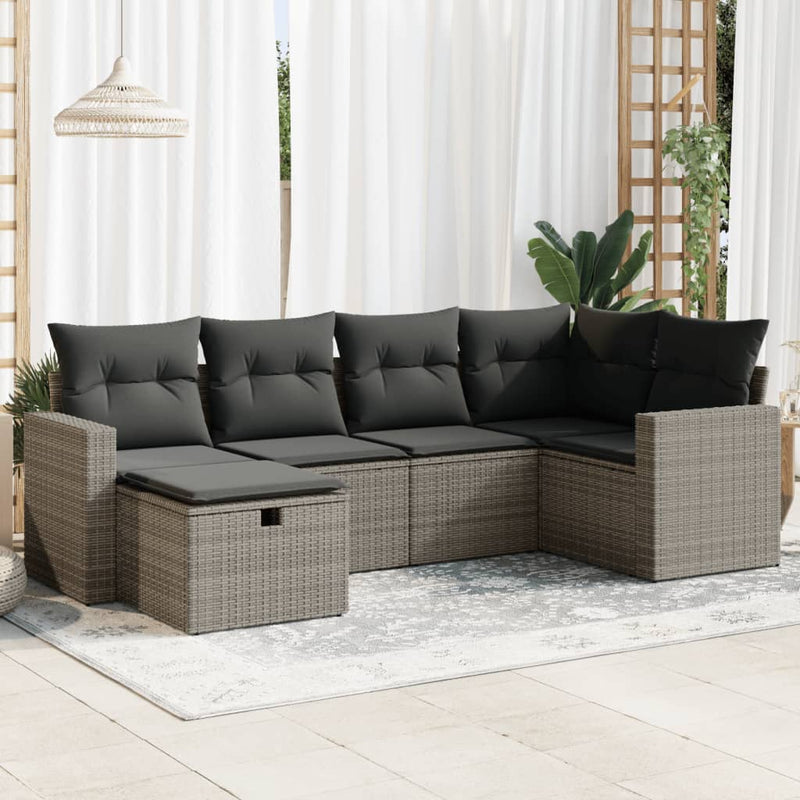 6 Piece Garden Sofa Set with Cushions Grey Poly Rattan