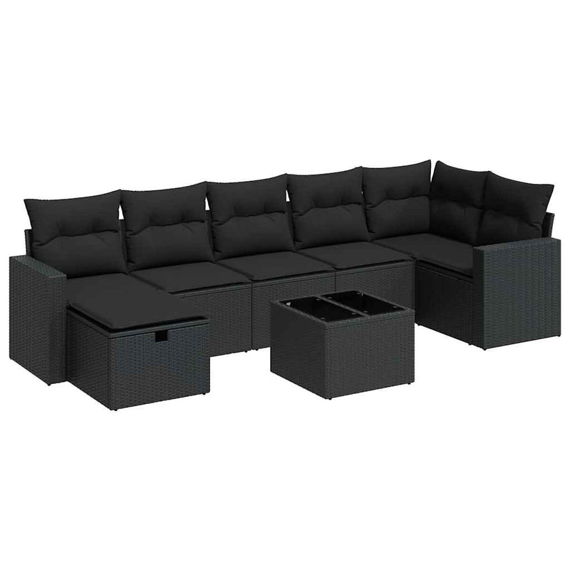 8 Piece Garden Sofa Set with Cushions Black Poly Rattan