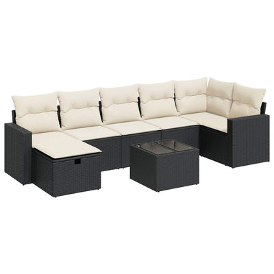 8 Piece Garden Sofa Set with Cushions Black Poly Rattan