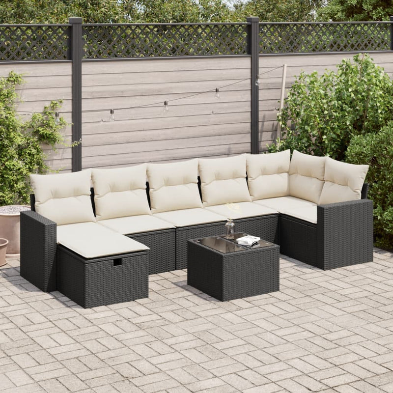 8 Piece Garden Sofa Set with Cushions Black Poly Rattan