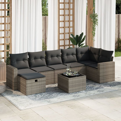 8 Piece Garden Sofa Set with Cushions Grey Poly Rattan