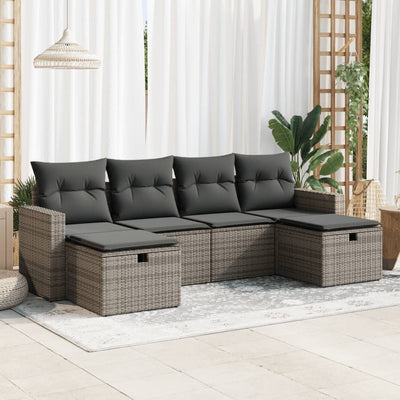 6 Piece Garden Sofa Set with Cushions Grey Poly Rattan