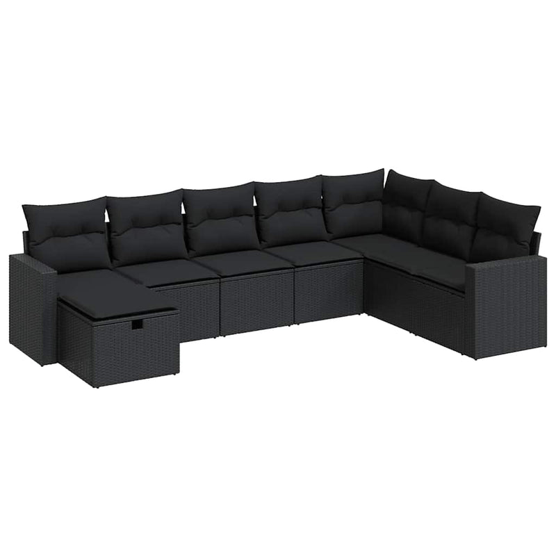 8 Piece Garden Sofa Set with Cushions Black Poly Rattan