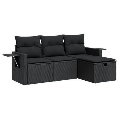 4 Piece Garden Sofa Set with Cushions Black Poly Rattan