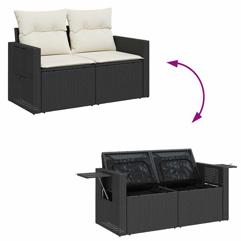 4 Piece Garden Sofa Set with Cushions Black Poly Rattan