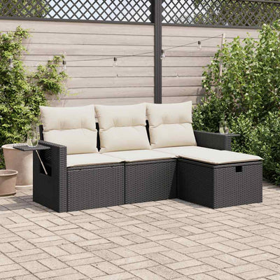 4 Piece Garden Sofa Set with Cushions Black Poly Rattan