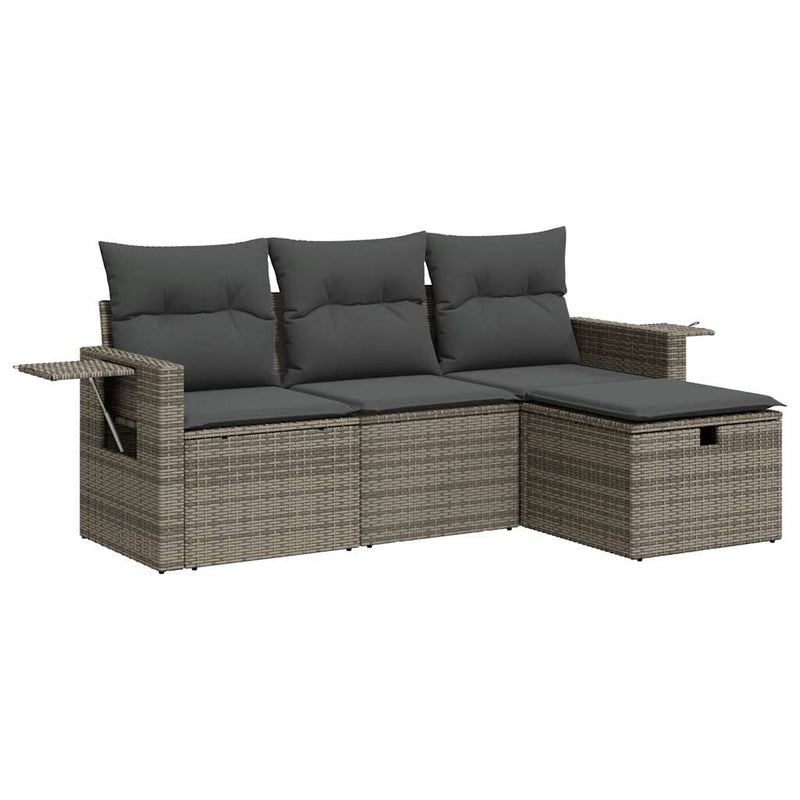 4 Piece Garden Sofa Set with Cushions Grey Poly Rattan