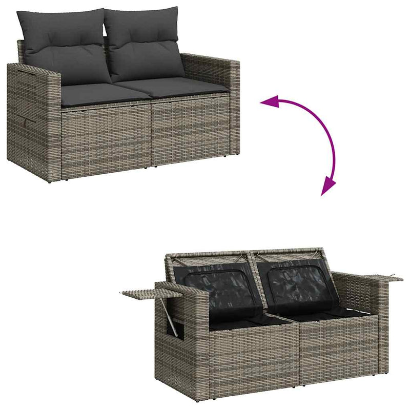 4 Piece Garden Sofa Set with Cushions Grey Poly Rattan