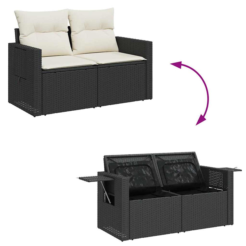 5 Piece Garden Sofa Set with Cushions Black Poly Rattan