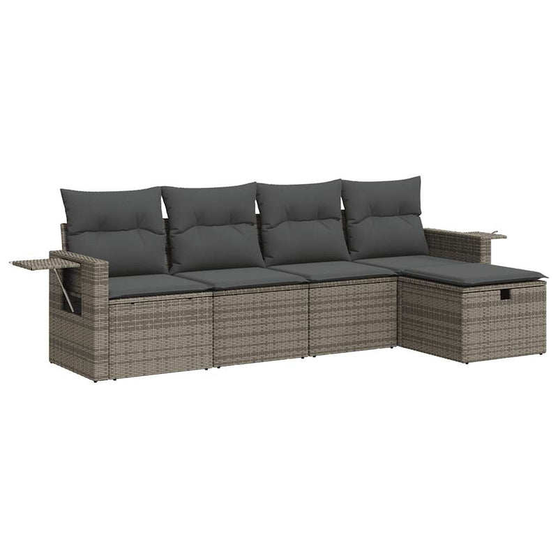 5 Piece Garden Sofa Set with Cushions Grey Poly Rattan