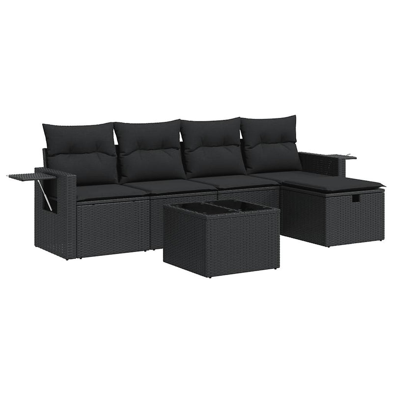 6 Piece Garden Sofa Set with Cushions Black Poly Rattan