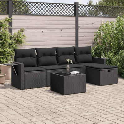 6 Piece Garden Sofa Set with Cushions Black Poly Rattan