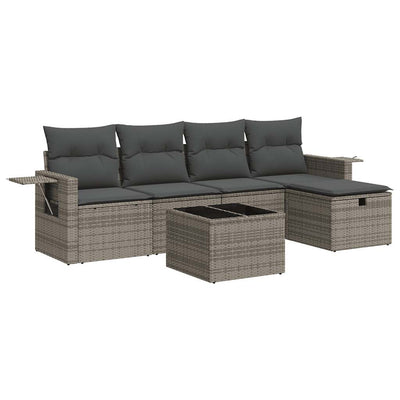 6 Piece Garden Sofa Set with Cushions Grey Poly Rattan