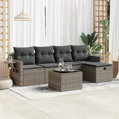 6 Piece Garden Sofa Set with Cushions Grey Poly Rattan