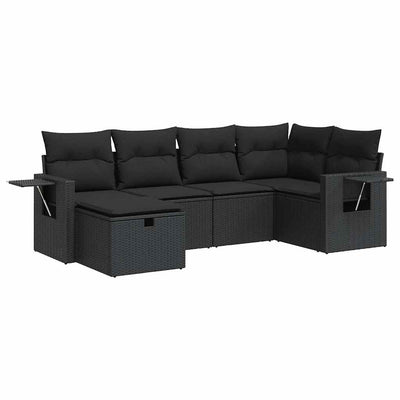 6 Piece Garden Sofa Set with Cushions Black Poly Rattan