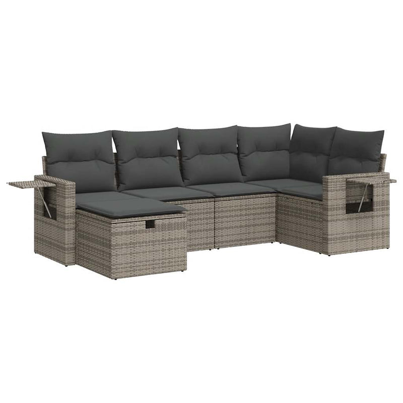 6 Piece Garden Sofa Set with Cushions Grey Poly Rattan