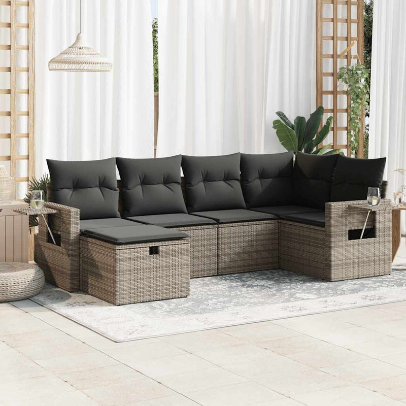 6 Piece Garden Sofa Set with Cushions Grey Poly Rattan