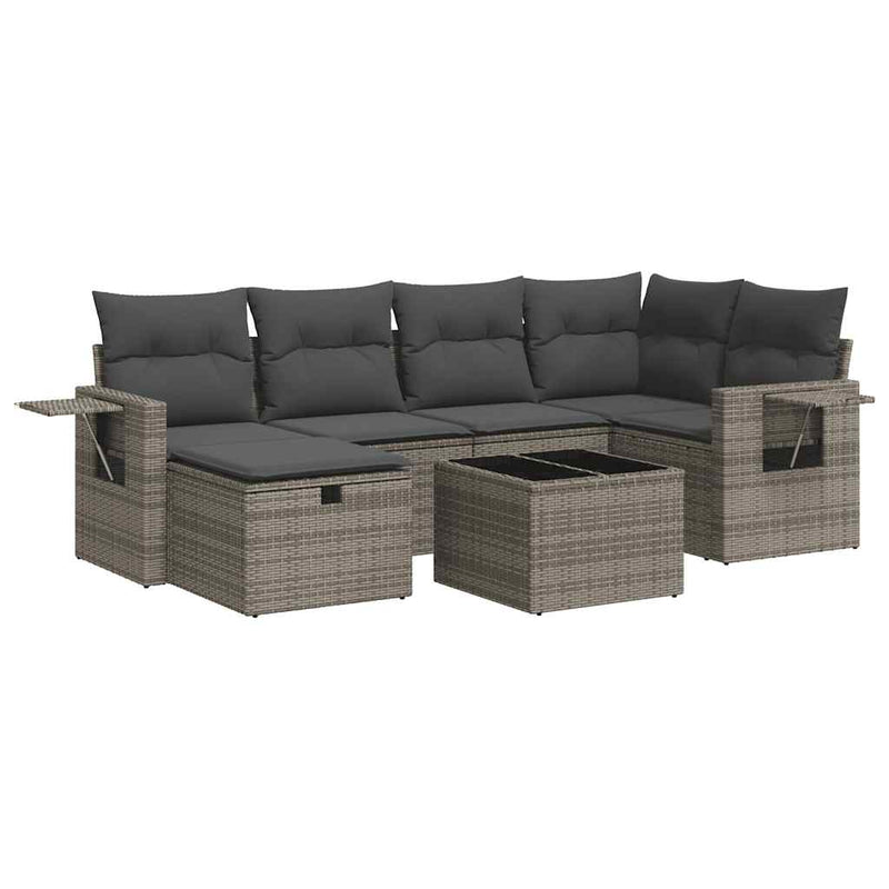 7 Piece Garden Sofa Set with Cushions Grey Poly Rattan