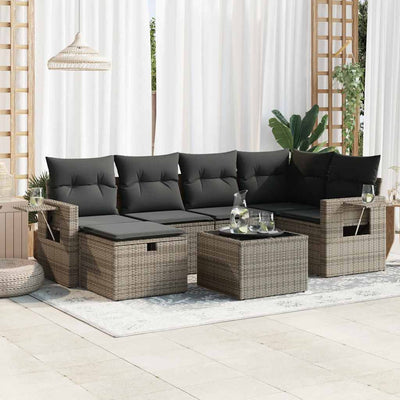 7 Piece Garden Sofa Set with Cushions Grey Poly Rattan