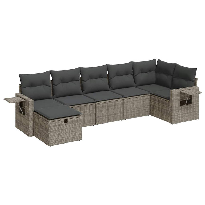 7 Piece Garden Sofa Set with Cushions Grey Poly Rattan