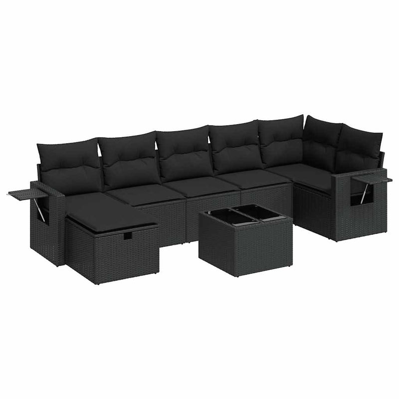 8 Piece Garden Sofa Set with Cushions Black Poly Rattan