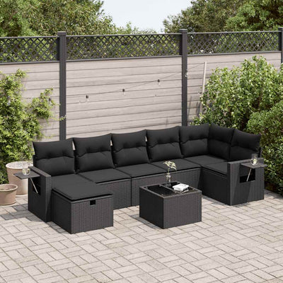 8 Piece Garden Sofa Set with Cushions Black Poly Rattan