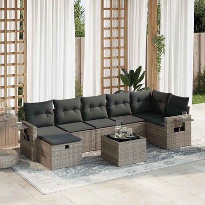 8 Piece Garden Sofa Set with Cushions Grey Poly Rattan