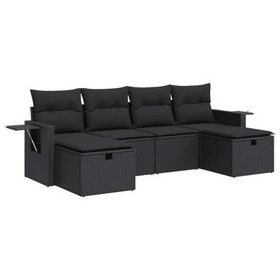 6 Piece Garden Sofa Set with Cushions Black Poly Rattan