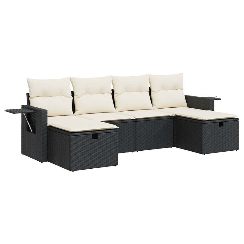 6 Piece Garden Sofa Set with Cushions Black Poly Rattan