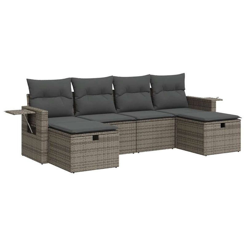 6 Piece Garden Sofa Set with Cushions Grey Poly Rattan