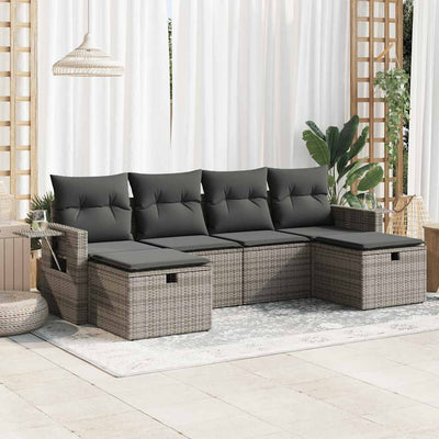 6 Piece Garden Sofa Set with Cushions Grey Poly Rattan