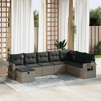 8 Piece Garden Sofa Set with Cushions Grey Poly Rattan