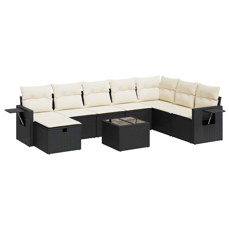 9 Piece Garden Sofa Set with Cushions Black Poly Rattan